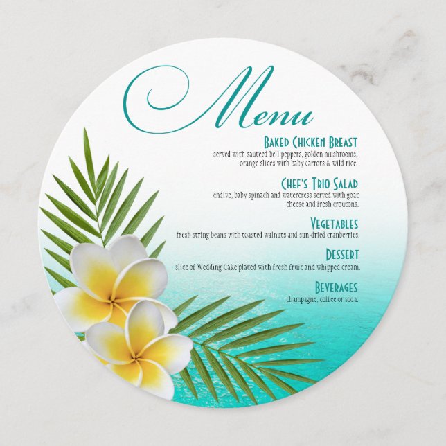 Plumeria Beach Wedding Round Dinner Menu (Front)