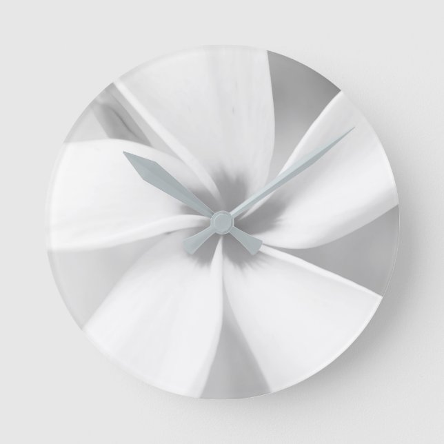 Plumeria - Black and White Macro Portrait Round Clock (Front)