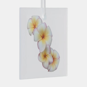 Plumeria Blooms Glass Ornament