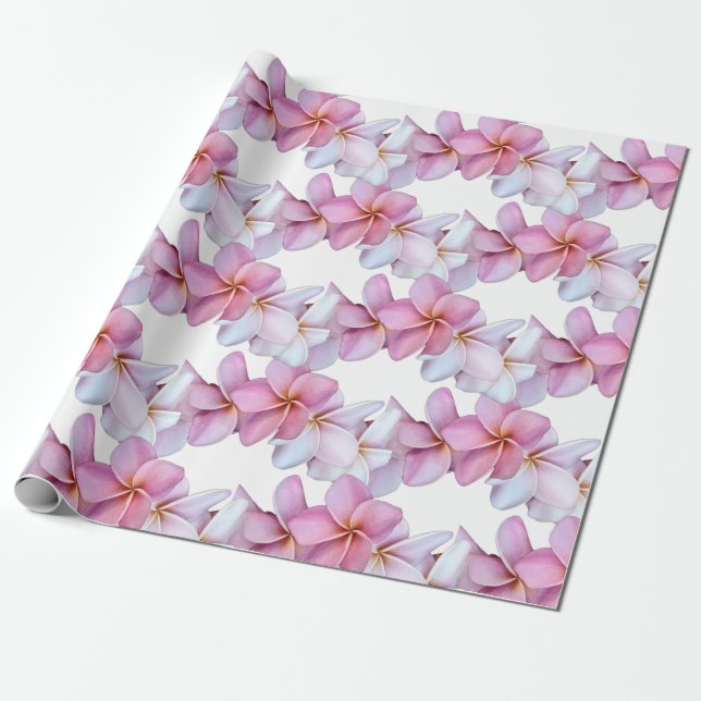 Plumeria Blooms in Pink Wrapping Paper (Unrolled)