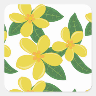 Plumeria Blossoms YELLOW on WHITE Square Sticker