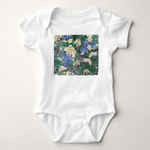 Plumeria Blue Flowers, Watercolor Seamless. Baby Bodysuit
