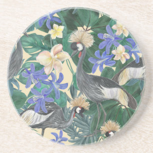 Plumeria Blue Flowers, Watercolor Seamless. Coaster