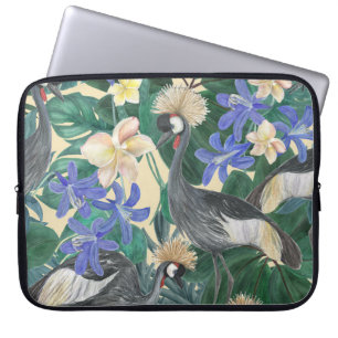 Plumeria Blue Flowers, Watercolor Seamless. Laptop Sleeve