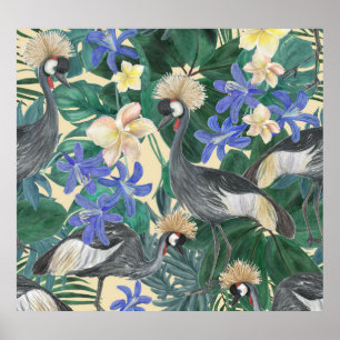 Plumeria Blue Flowers, Watercolor Seamless. Poster