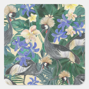 Plumeria Blue Flowers, Watercolor Seamless. Square Sticker