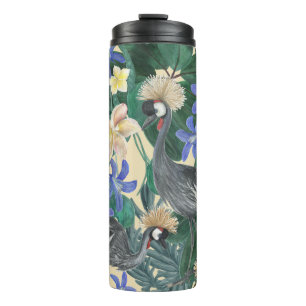 Plumeria Blue Flowers, Watercolor Seamless. Thermal Tumbler