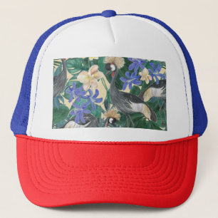 Plumeria Blue Flowers, Watercolor Seamless. Trucker Hat