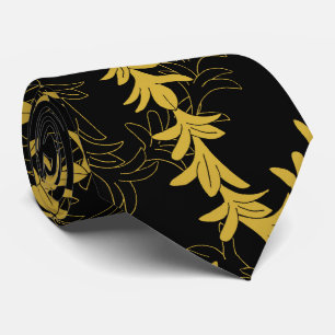 Plumeria Floral Lei Garland Pattern Black Wedding Tie