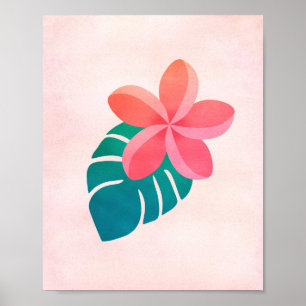 Plumeria Floral Tropical Leaves Watercolor Art Poster