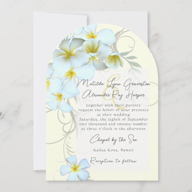 Plumeria Flourish Custom Wedding Invitation (Front)