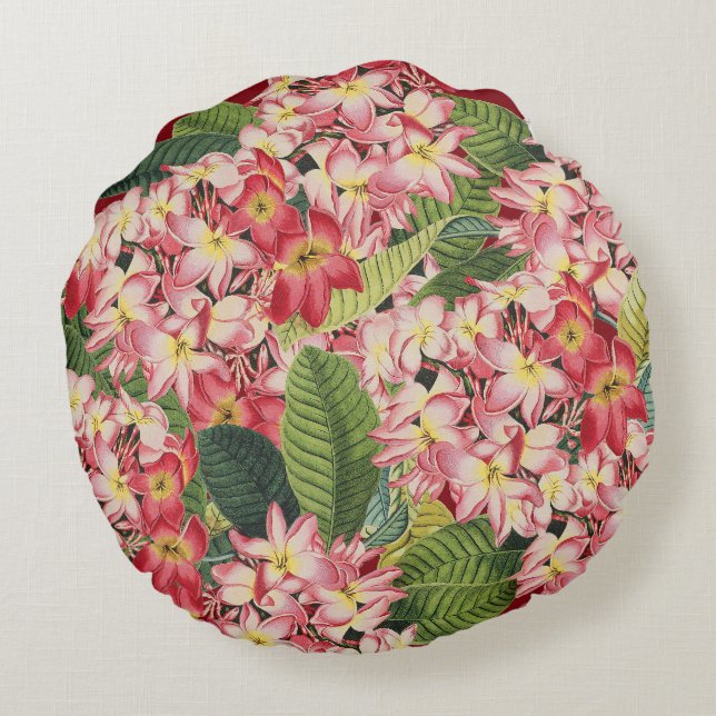 Plumeria Flower Floral Tropical Round Pillow (Back)