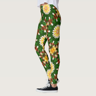 Plumeria Flower Mandala with Tropical Symmetry Leggings