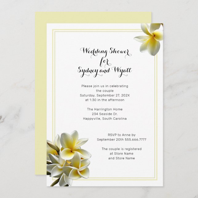 Plumeria Flower Yellow Wedding Shower Invitation (Front/Back)