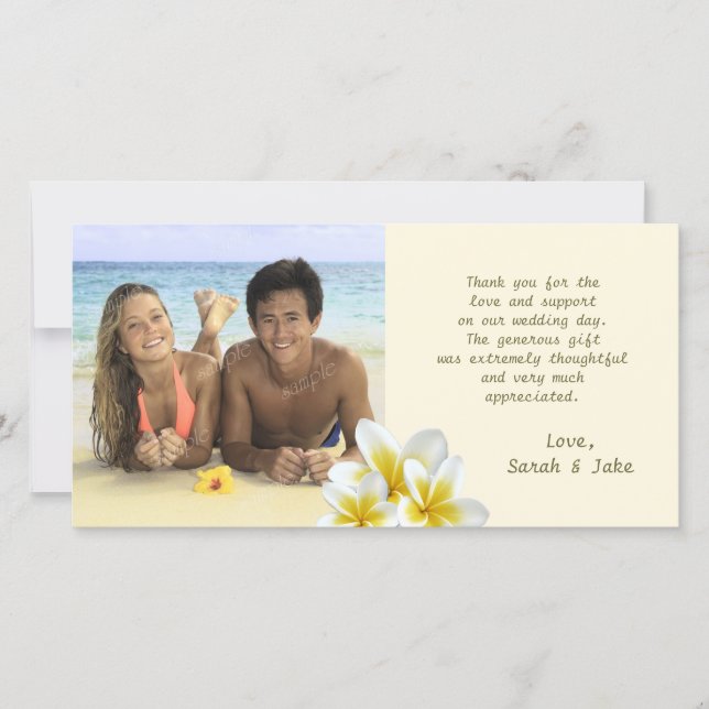 Plumeria Flowers Beach Wedding Photo Thank You (Front)