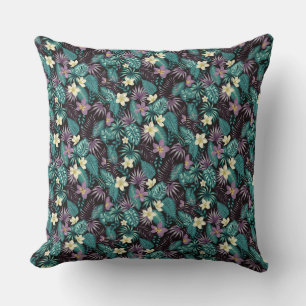 Plumeria Flowers Emerald Green Tropical Leaves Cushion