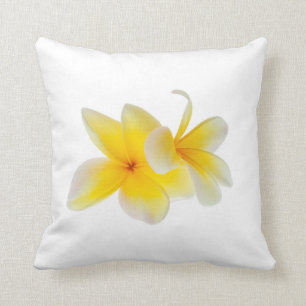 Plumeria Flowers Hawaiian White Yellow Frangipani Cushion