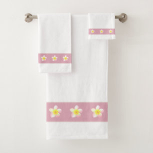Plumeria Flowers on Light Rose Gold & White Bath Towel Set