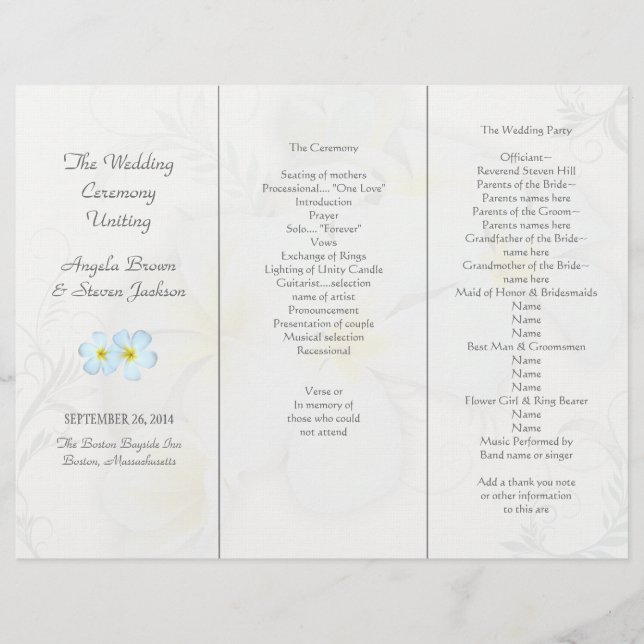 Plumeria Flowers Wedding Program Templates (Front)