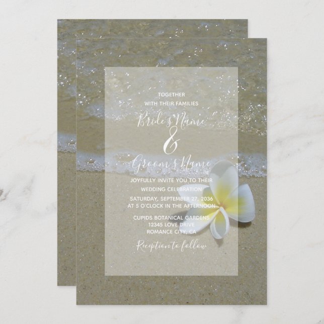 Plumeria Frangipani On Sand Wedding Invitations (Front/Back)
