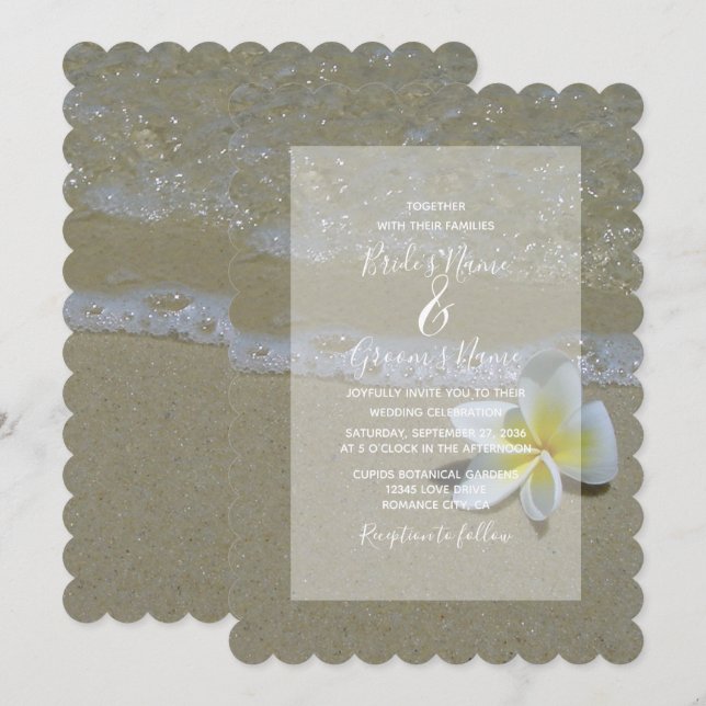 Plumeria Frangipani On Sand Wedding Invitations (Front/Back)