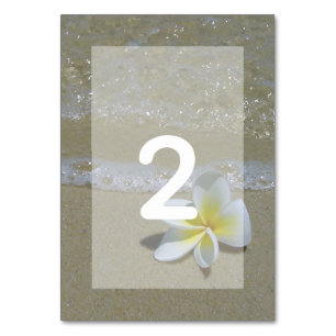 Plumeria Frangipani On Sand Wedding Table Number