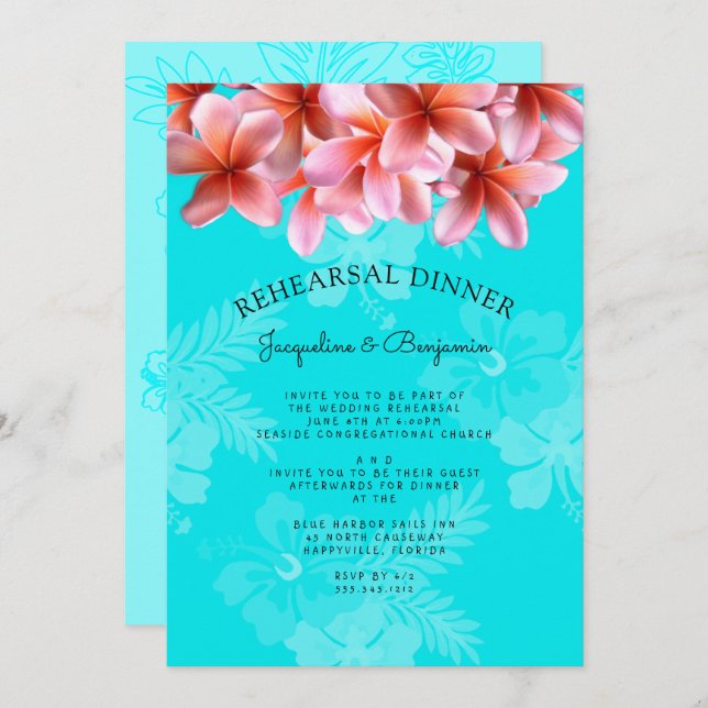 Plumeria Hawaiian Rehearsal Dinner Invitation (Front/Back)