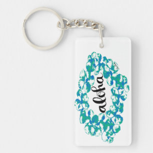 Plumeria Lei Aloha Watercolor Keychain