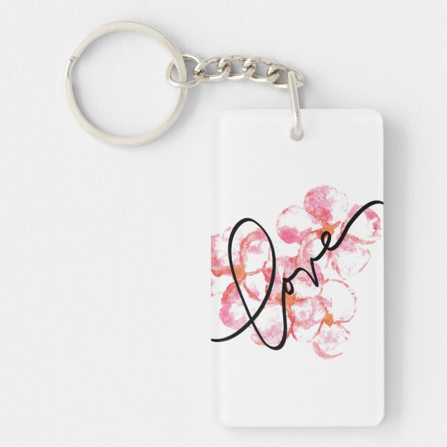Plumeria Love Watercolor Keychain (Front)