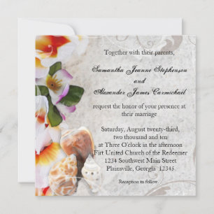 Plumeria Orchid Lei in Sand Beach Wedding Square Invitation