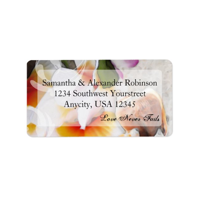 Plumeria Orchid Lei in the Sand Beach Labels (Front)