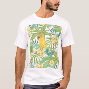 Plumeria, Parrot, Vintage Floral Pattern. T-Shirt