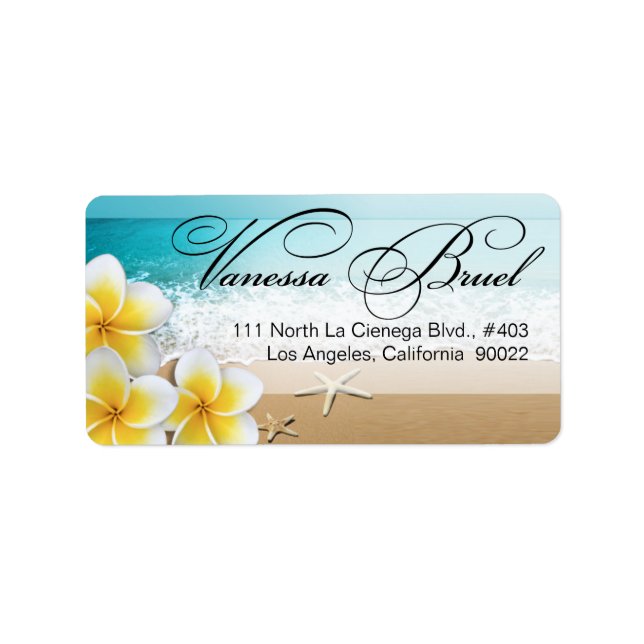 Plumeria Starfish Beach Tropical Wedding Hawaii Label (Front)
