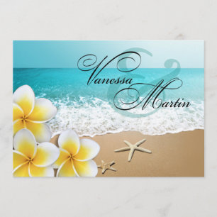 Plumeria Starfish Beach Tropical Wedding Invitation
