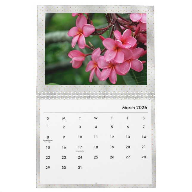 Plumeria Tropical Flowers Photo  Calendar (Mar 2026)
