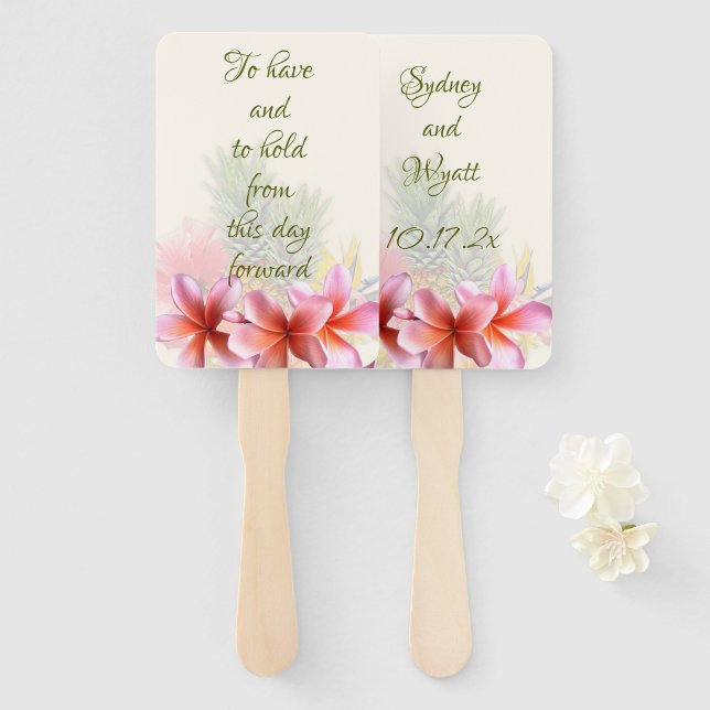 Plumeria Tropical Hawaiian Have n Hold Hand Fan (Front and Back)