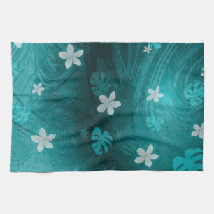 Plumeria turqouise tropical print tea towel
