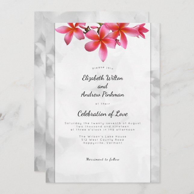Plumeria Wedding Celebration of Love Invitation (Front/Back)