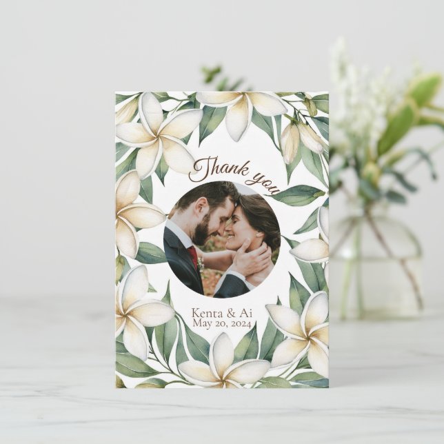 Plumeria Wedding Flat Thank You Card  (Standing Front)