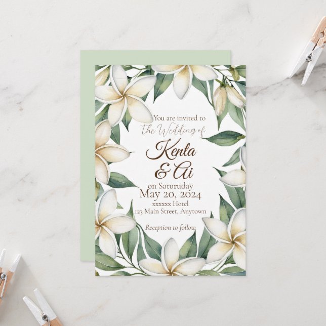 Plumeria Wedding Invitation (Front/Back In Situ)