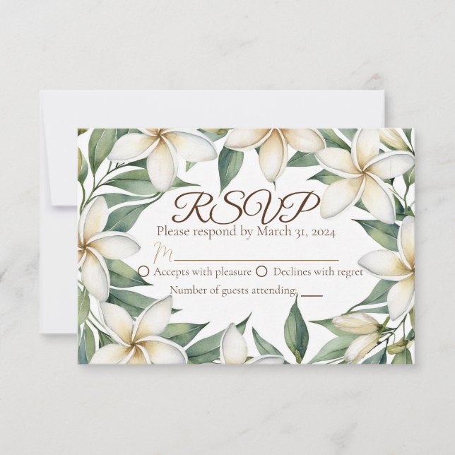 Plumeria Wedding RSVP Card (Front)