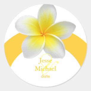 Plumeria wedding stickers, custom trim classic round sticker