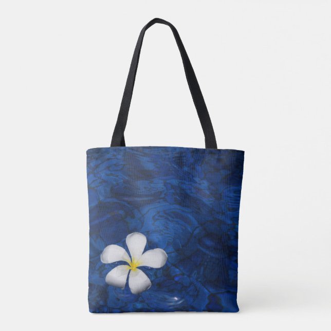 Plumeria White Flower Floral Patterned Tote Bag (Back)