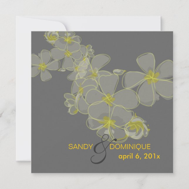 Plumerias diy colours, grey yellow black invitation (Front)