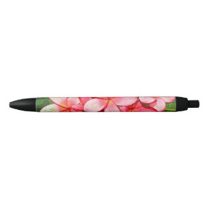 Plumerias pink  black ink pen