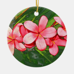 Plumerias pink   ceramic ornament