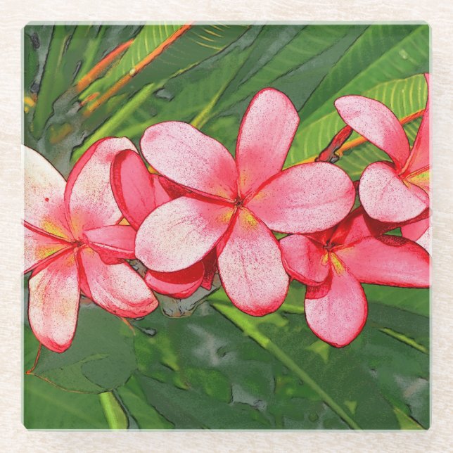 Plumerias pink  glass coaster (Front)