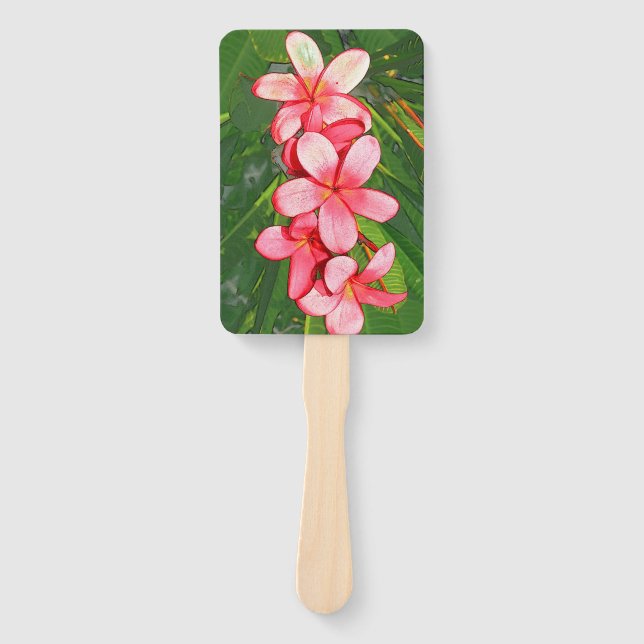 Plumerias pink  hand fan (Front)