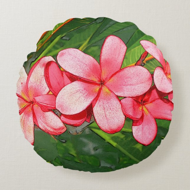Plumerias pink  round cushion (Front)