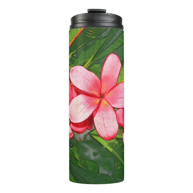 Plumerias pink  thermal tumbler (Front)
